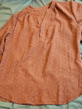 Women’s Burnt Orange Button Henley Top